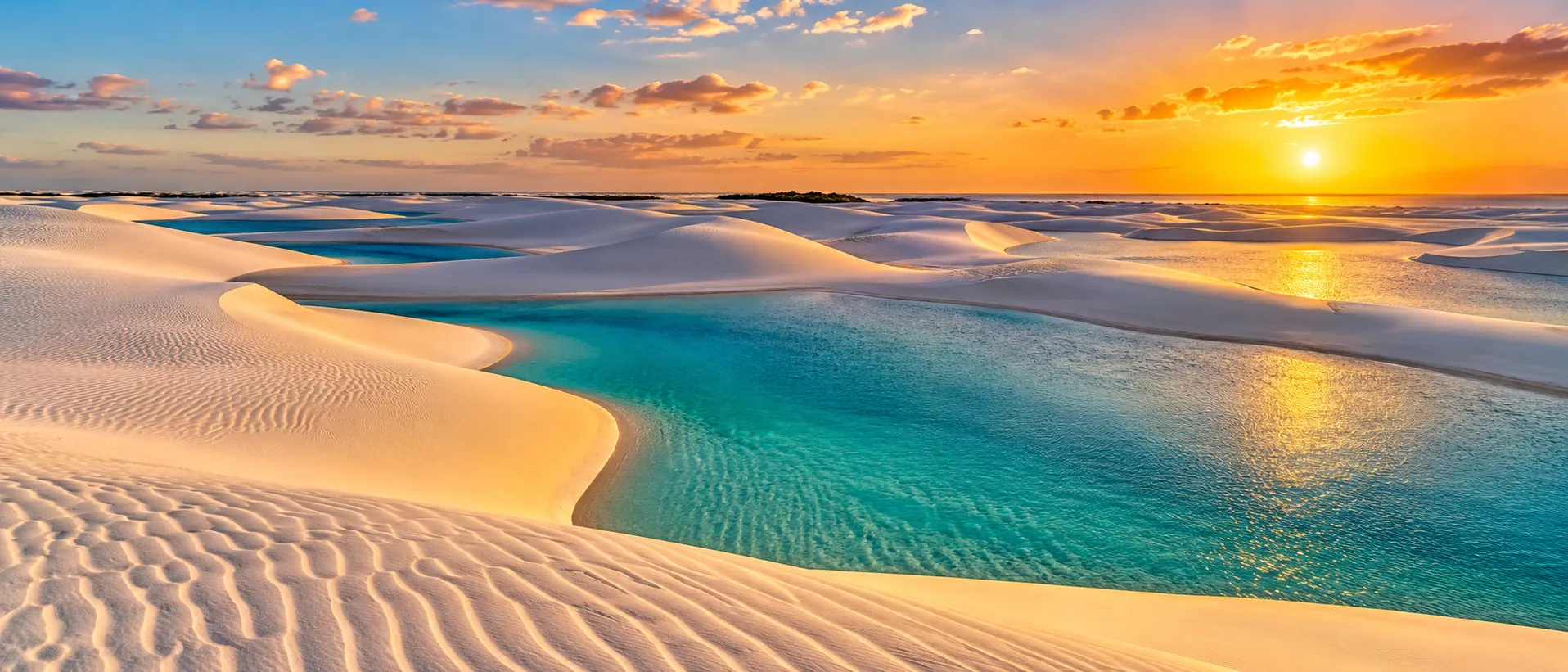 Dunas e lagoas cristalinas nos Lençóis Maranhenses, Maranhão, Brasil